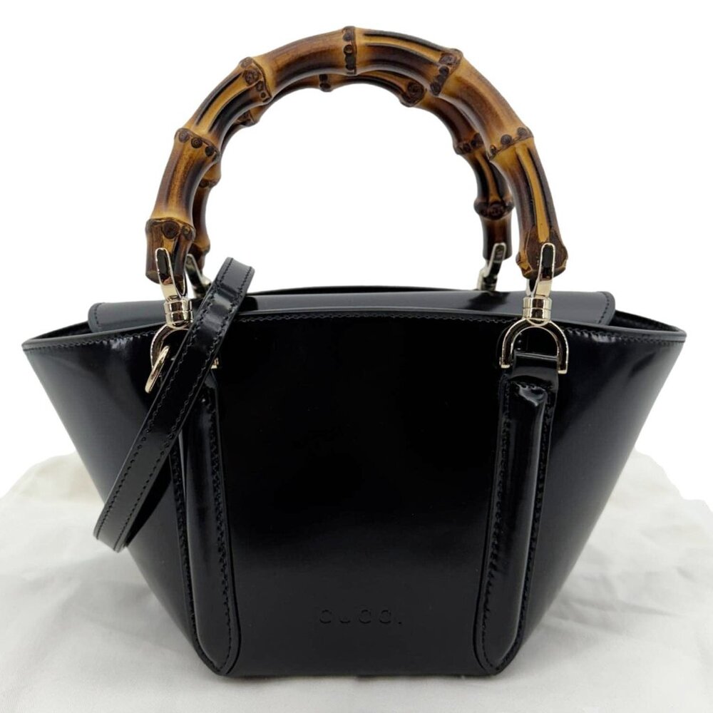 Gucci  Bamboo Top Handle Mini Leather Tote Bag Black 805832 - Picture 3 of 16